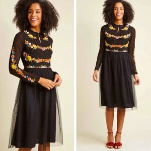 ModCloth | Folklore Embroidered Long Sleeve Dress - Size S